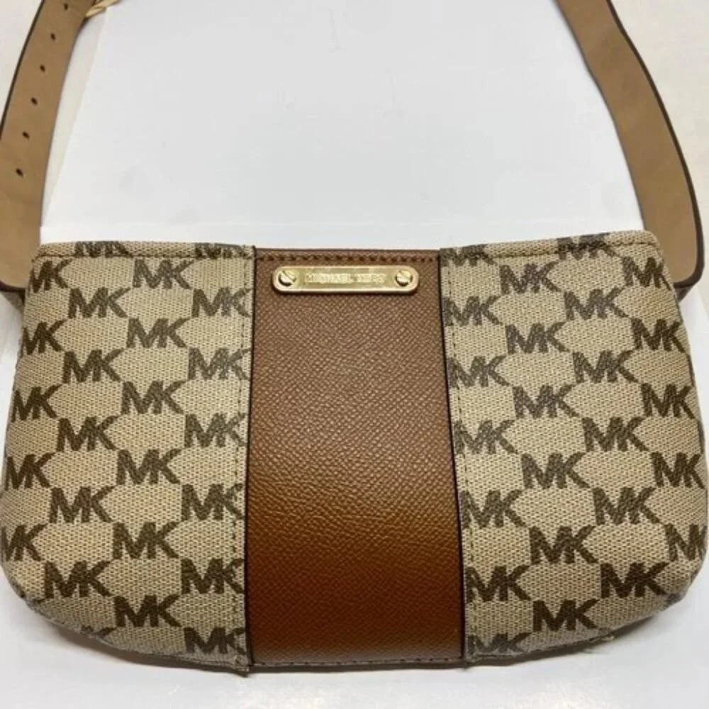 Michael Kors Belt Bag Fanny Pack Signature MK Brown Tan Crossbody Purse L/XL EUC